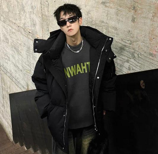 Three colors of men's winter down jackets