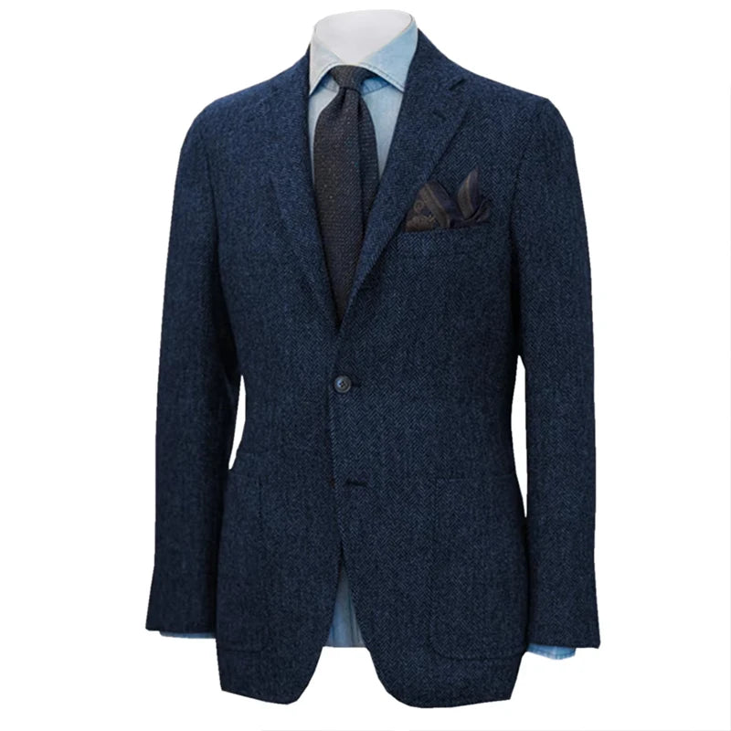 Men's Suit Herringbone Blazer Prom Tuxedos Wool Tweed Single Breasted Formal Bussiness/Wedding Jacket(Only Coat)