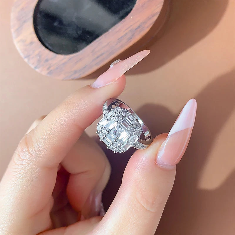 Simple Simple Zirconia Engagement Ring for Women, 925 Silver Minimalist Wedding Jewelry Promise Gift for Her