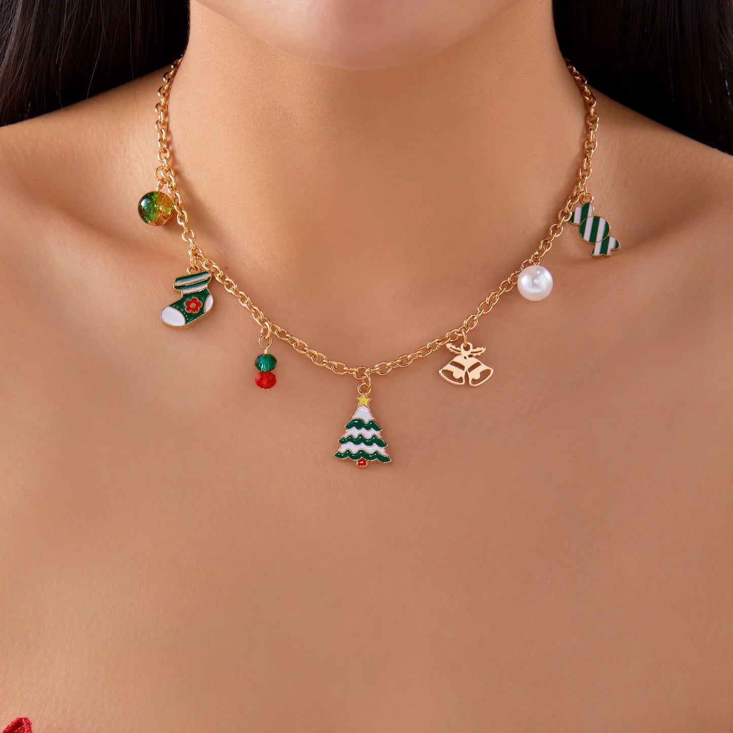 Cartoon Christmas Tree Bells Choker Necklace for Women Delicate Snowman Santa Claus Reindeer Chain Festival Party Jewelry Gifts