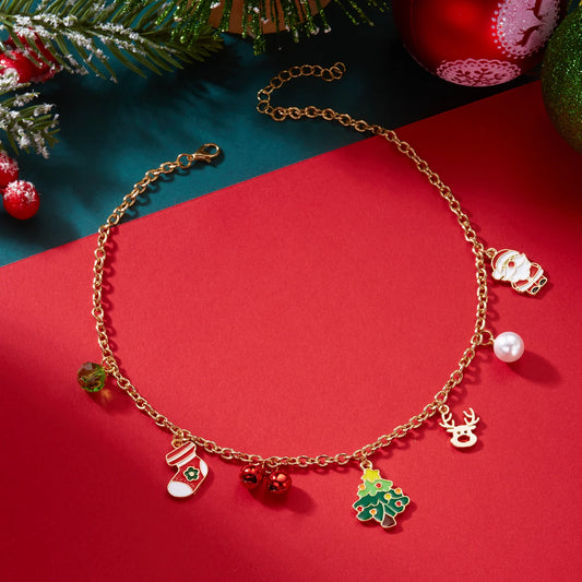Cartoon Christmas Tree Bells Choker Necklace for Women Delicate Snowman Santa Claus Reindeer Chain Festival Party Jewelry Gifts
