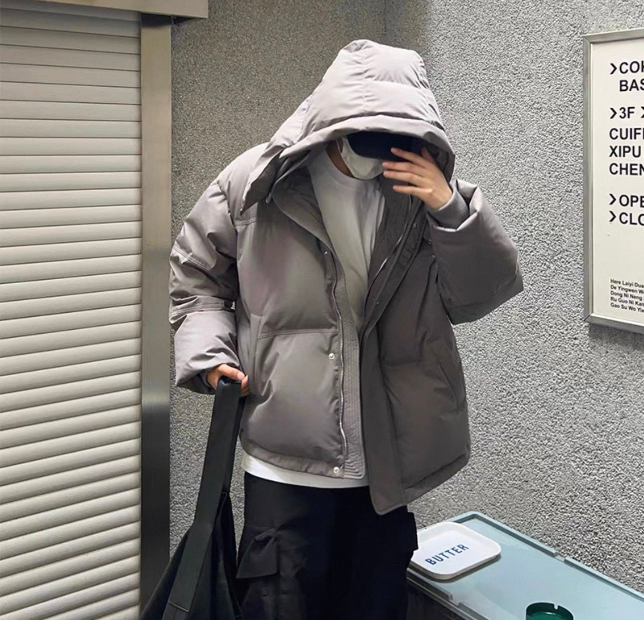 Three colors of men's winter down jackets