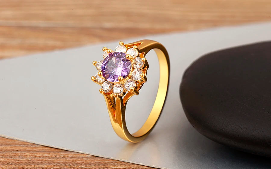 Nidin New Fashion 3 Styles Flower Shape Shiny Crystal Zircon Rings For Women Elegant Aesthetic Finger Jewelry Wedding Gifts