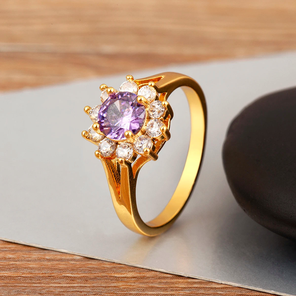 Nidin New Fashion 3 Styles Flower Shape Shiny Crystal Zircon Rings For Women Elegant Aesthetic Finger Jewelry Wedding Gifts