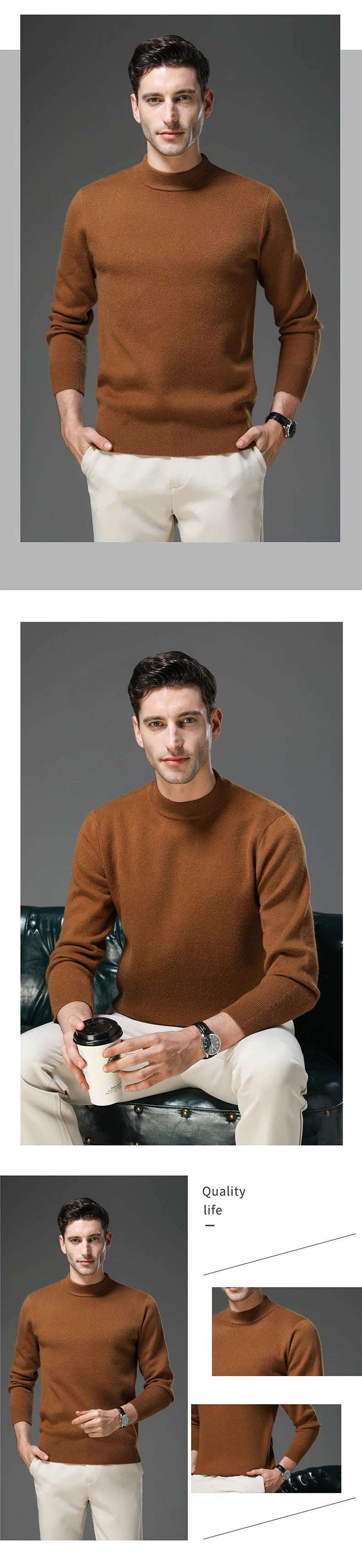 High End Anti-pilling Thick New Fashion Brand Casual Knit Pullover Sweater Half Turtleneck Mens Jumper Designer Clothing