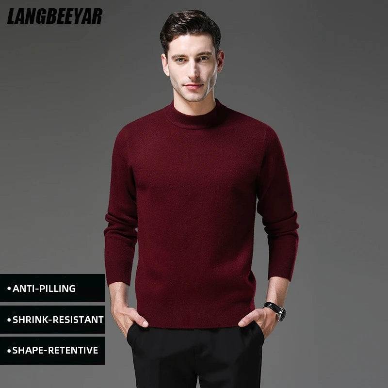 High End Anti-pilling Thick New Fashion Brand Casual Knit Pullover Sweater Half Turtleneck Mens Jumper Designer Clothing