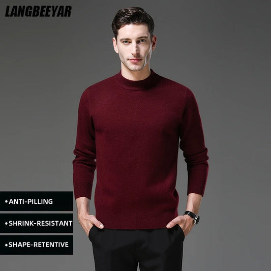 High End Anti-pilling Thick New Fashion Brand Casual Knit Pullover Sweater Half Turtleneck Mens Jumper Designer Clothing