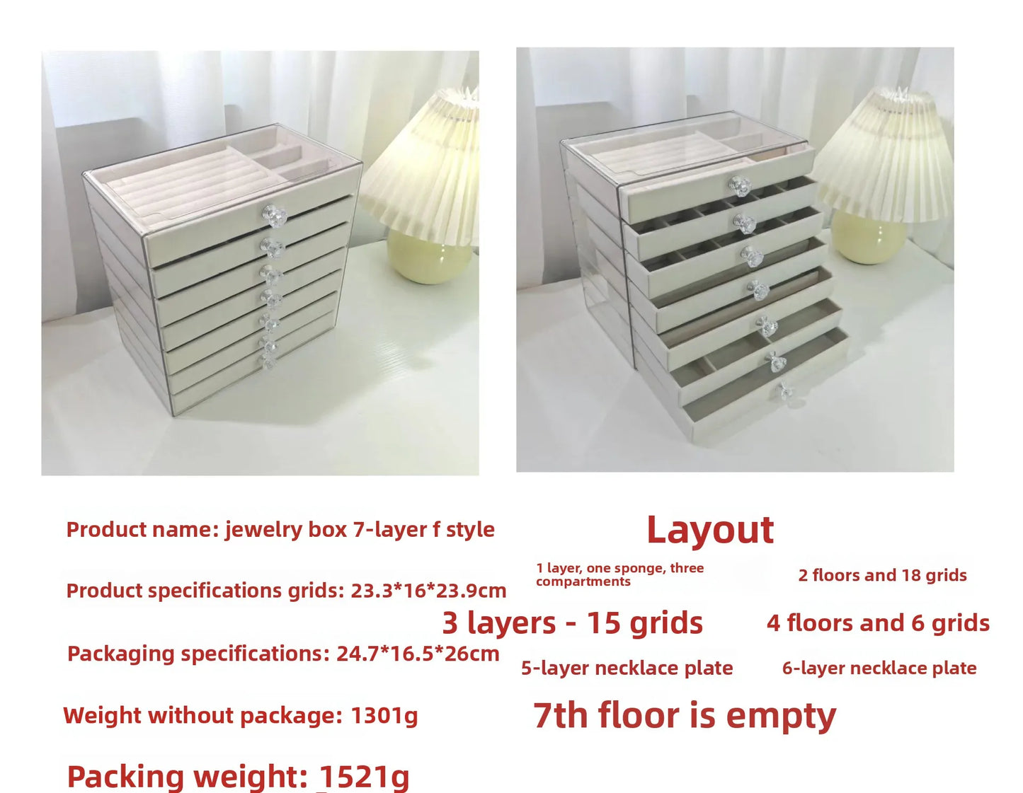 New PET7 Layer Drawer Style Velvet Jewelry Box Earring Bracelet Storage Rack Multi Layer Display Case for Jewelry Accessories