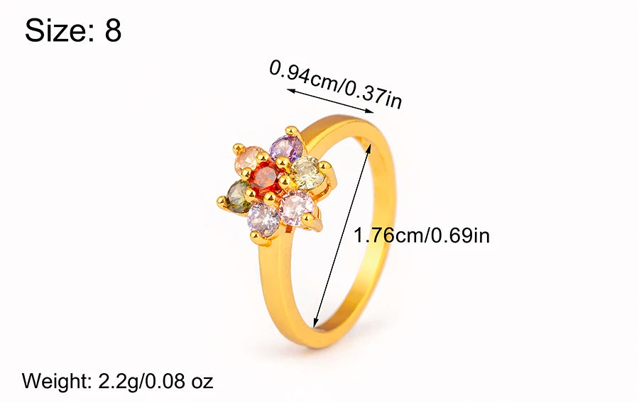 Nidin New Fashion 3 Styles Flower Shape Shiny Crystal Zircon Rings For Women Elegant Aesthetic Finger Jewelry Wedding Gifts
