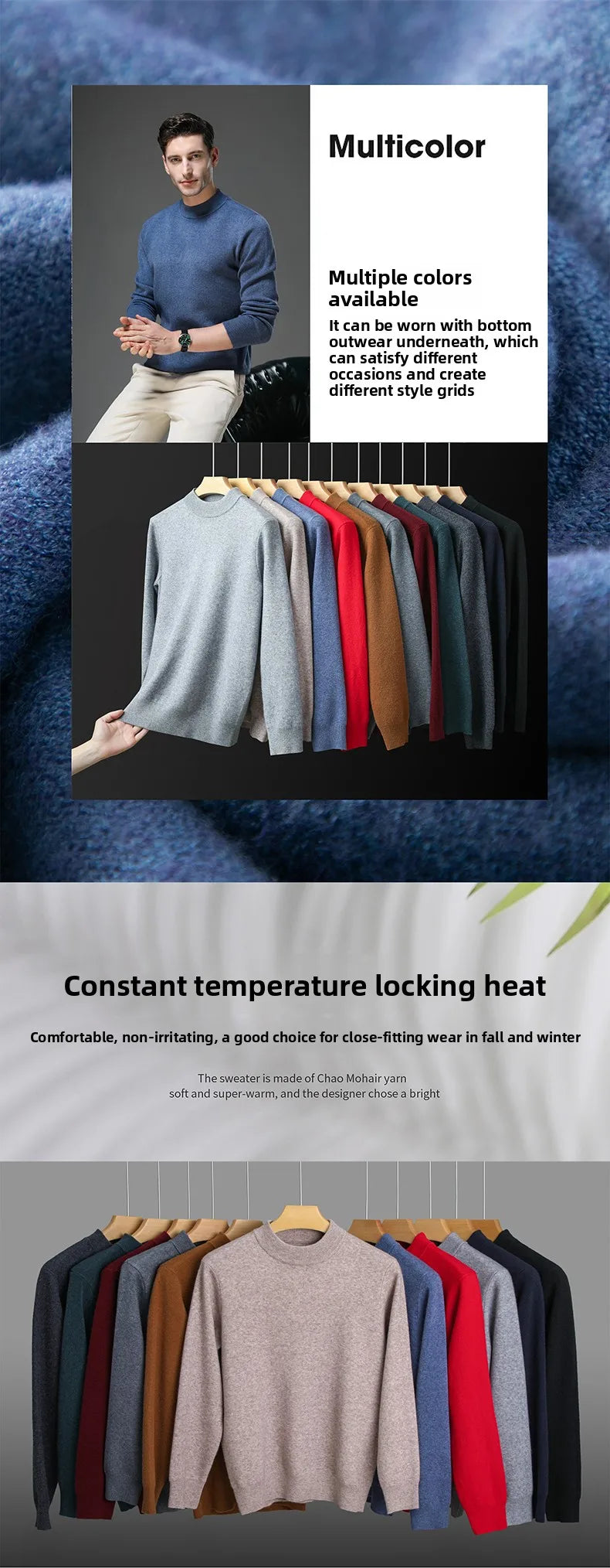 High End Anti-pilling Thick New Fashion Brand Casual Knit Pullover Sweater Half Turtleneck Mens Jumper Designer Clothing