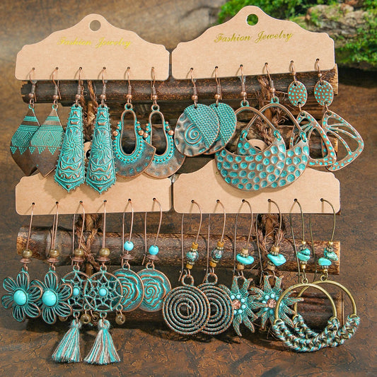 12/3 Pairs Vintage Boho Dangle Earrings Set Antique Bronze Statement Geometric Jewelry Tribal Old Craft Earrings Daily Wear