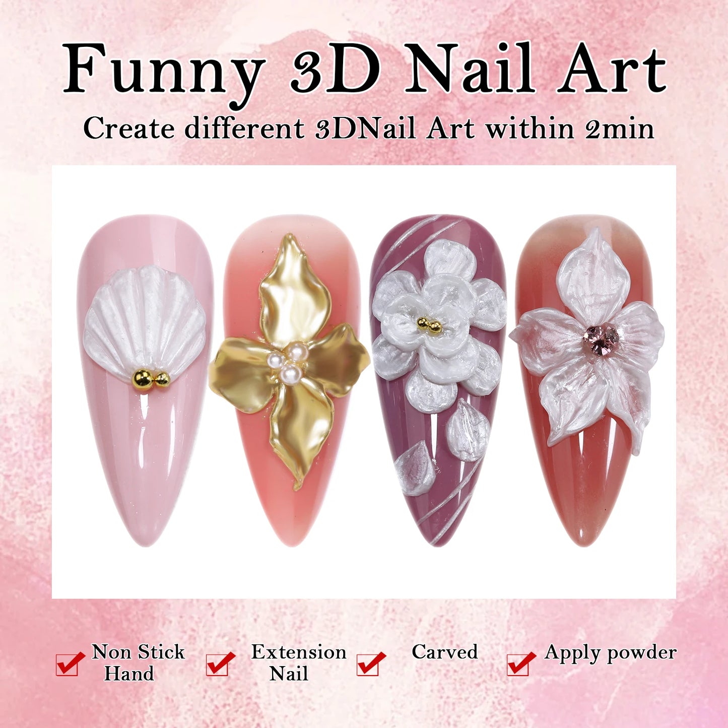 White pearlescent satin carving glue non-stick solid extension glue 3D carving flower acrylic gel varnish DIY nail art design