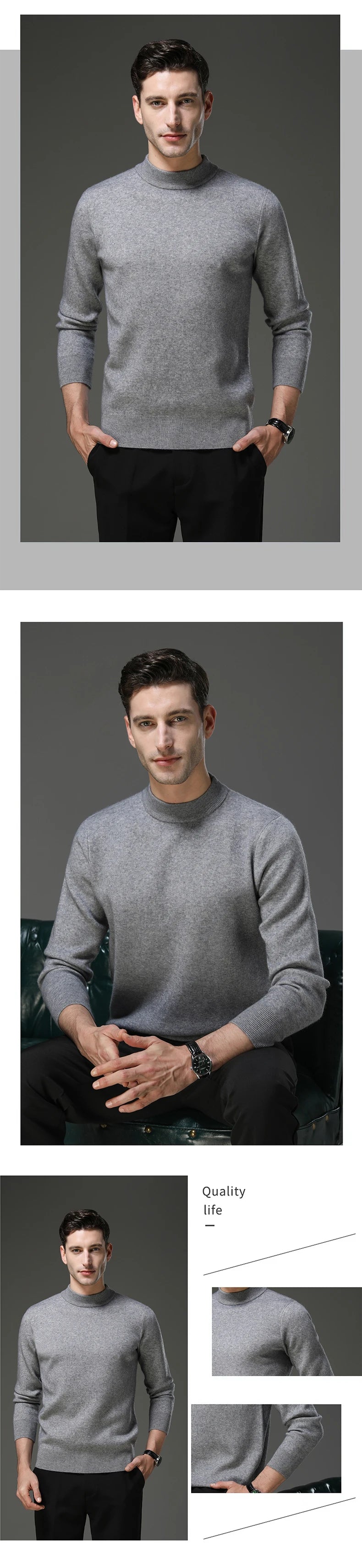 High End Anti-pilling Thick New Fashion Brand Casual Knit Pullover Sweater Half Turtleneck Mens Jumper Designer Clothing