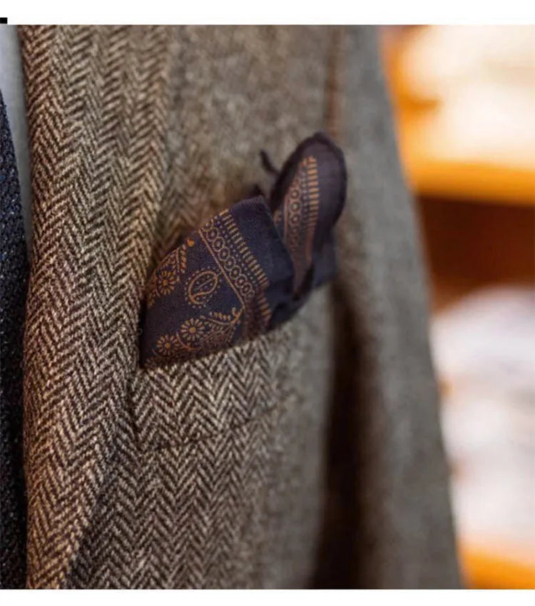 Men's Suit Herringbone Blazer Prom Tuxedos Wool Tweed Single Breasted Formal Bussiness/Wedding Jacket（Only Coat）