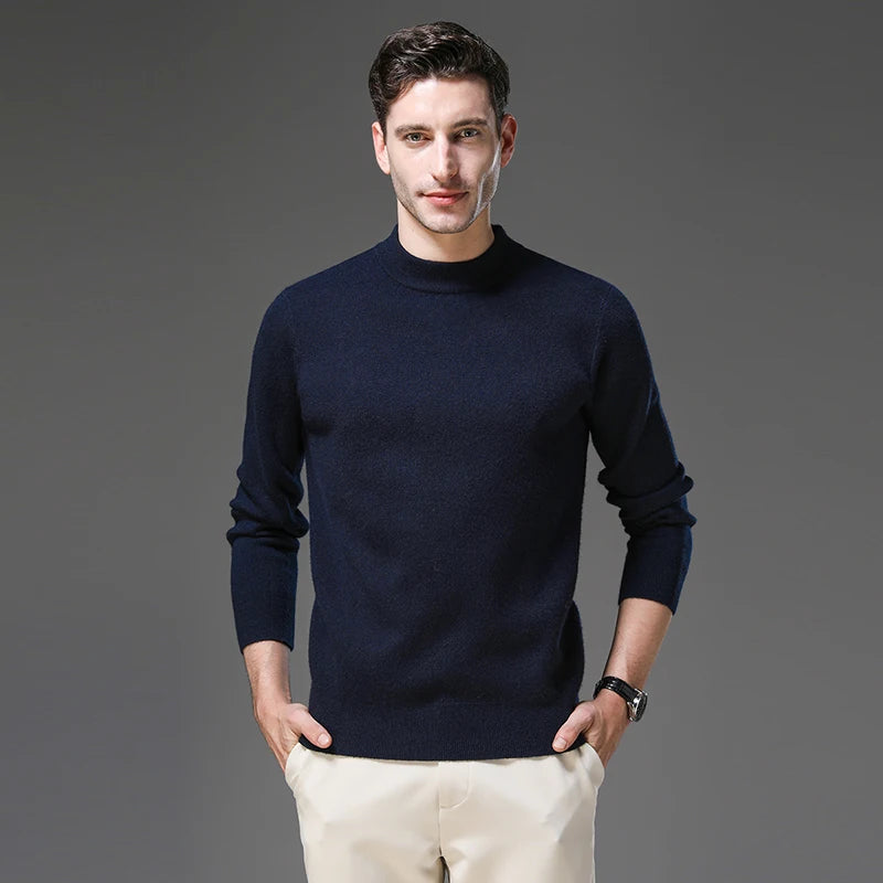 High End Anti-pilling Thick New Fashion Brand Casual Knit Pullover Sweater Half Turtleneck Mens Jumper Designer Clothing