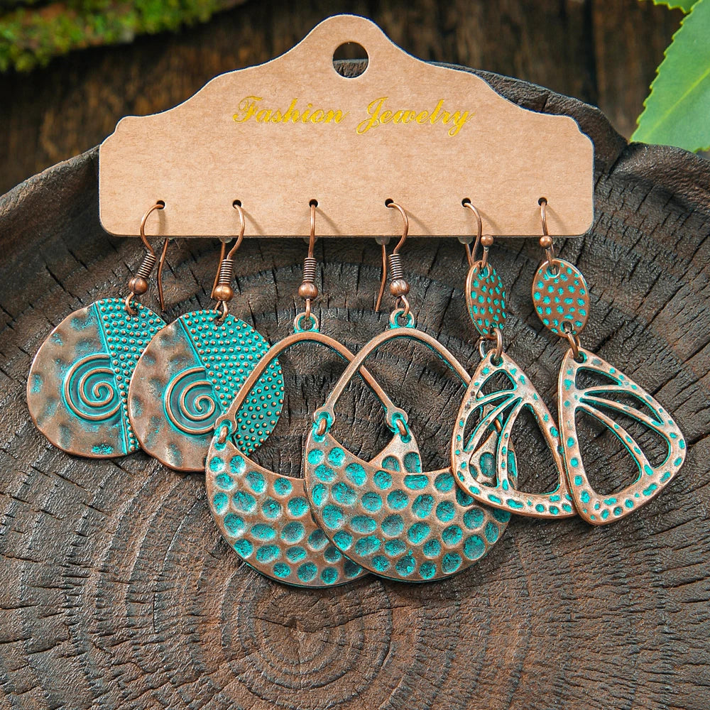 12/3 Pairs Vintage Boho Dangle Earrings Set Antique Bronze Statement Geometric Jewelry Tribal Old Craft Earrings Daily Wear
