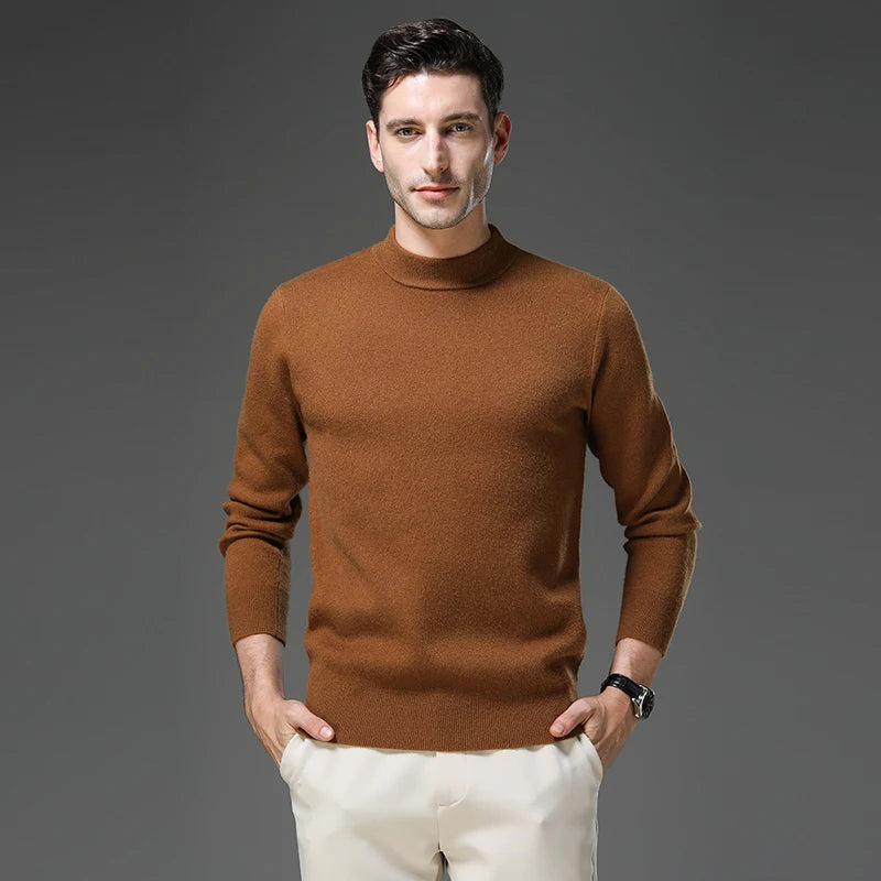 High End Anti-pilling Thick New Fashion Brand Casual Knit Pullover Sweater Half Turtleneck Mens Jumper Designer Clothing