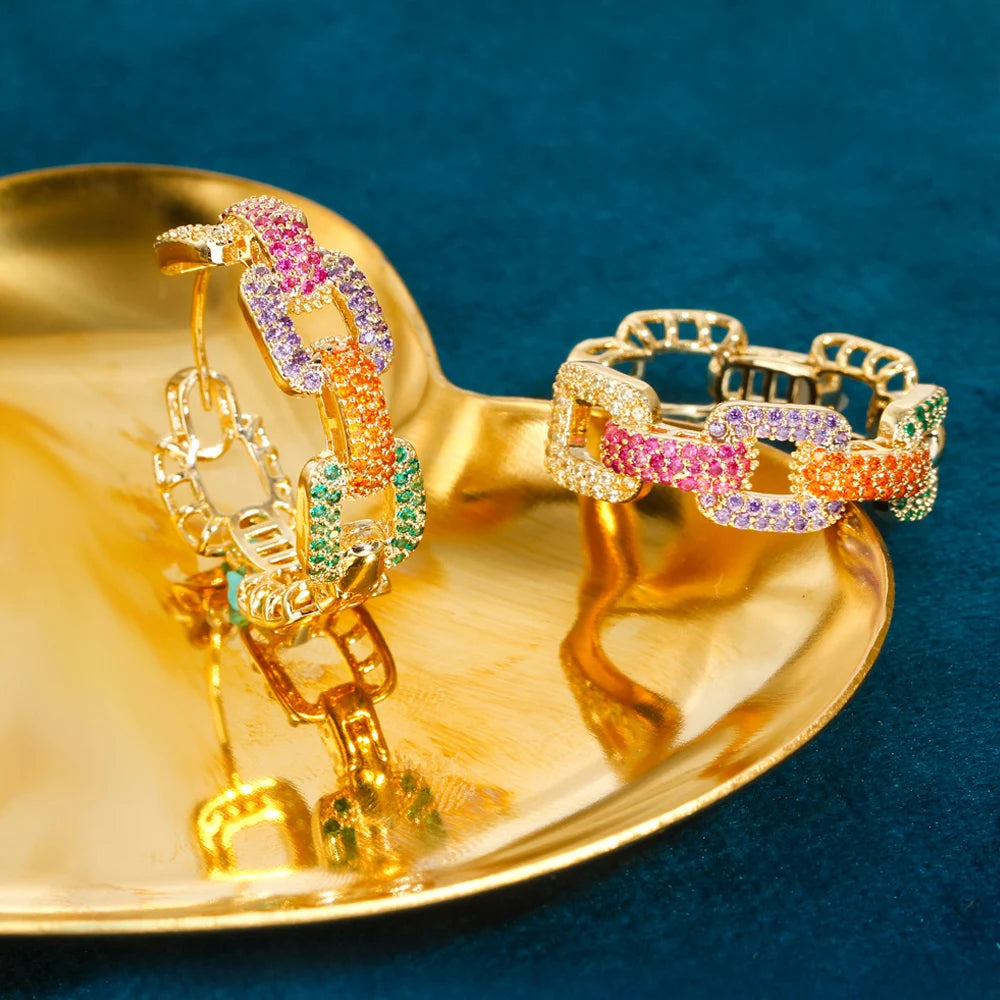 ThreeGraces Romantic Multicolor Cubic Zirconia Gold Color Fashion Geometric Hoop Earrings for Women Chic Party Jewelry ER898