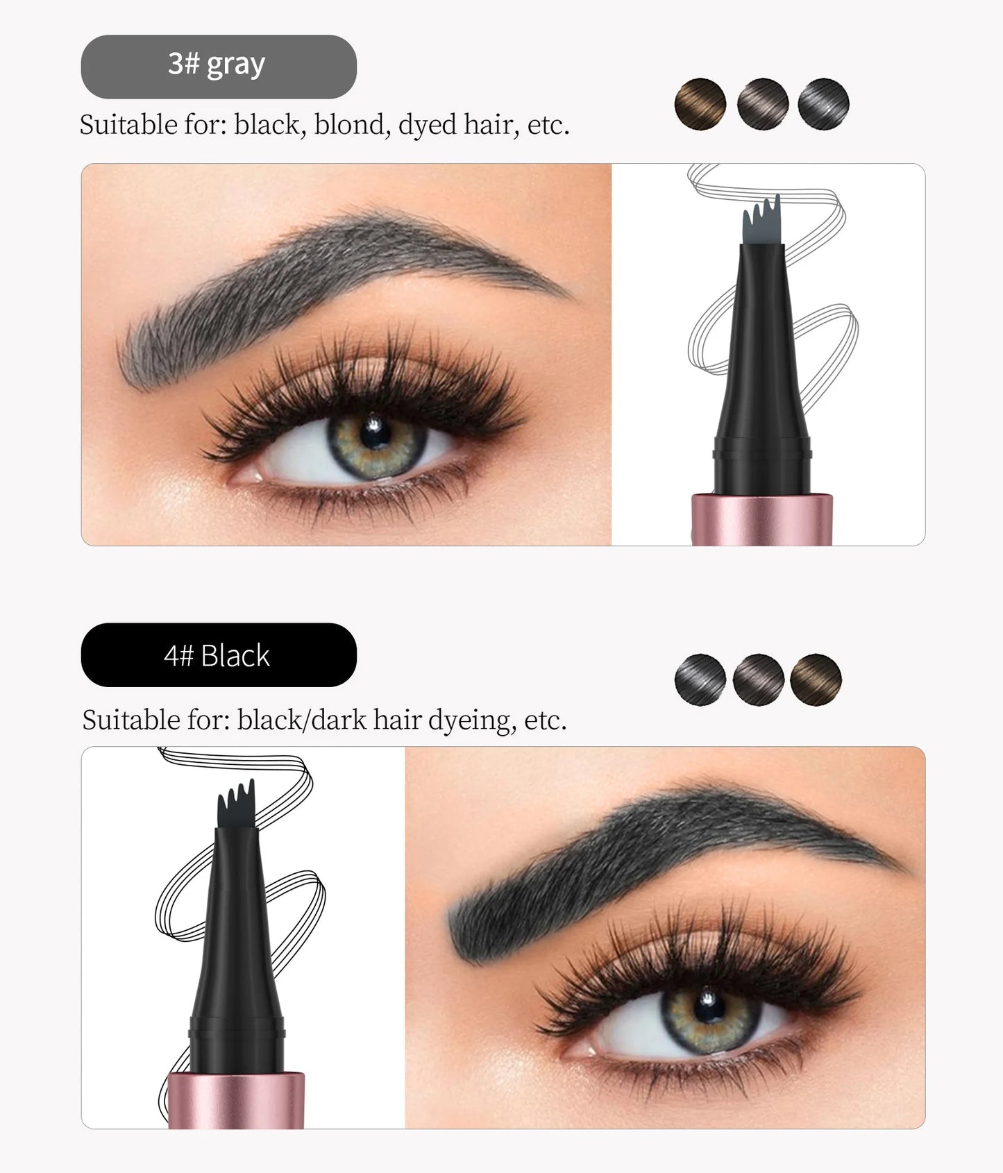 3D Dye Eyebrow Pencil Hairling Anti-smudge Waterproof Long Lasting Black Brown Large Brush Natural Wild Eyebrow Enhancers Cream