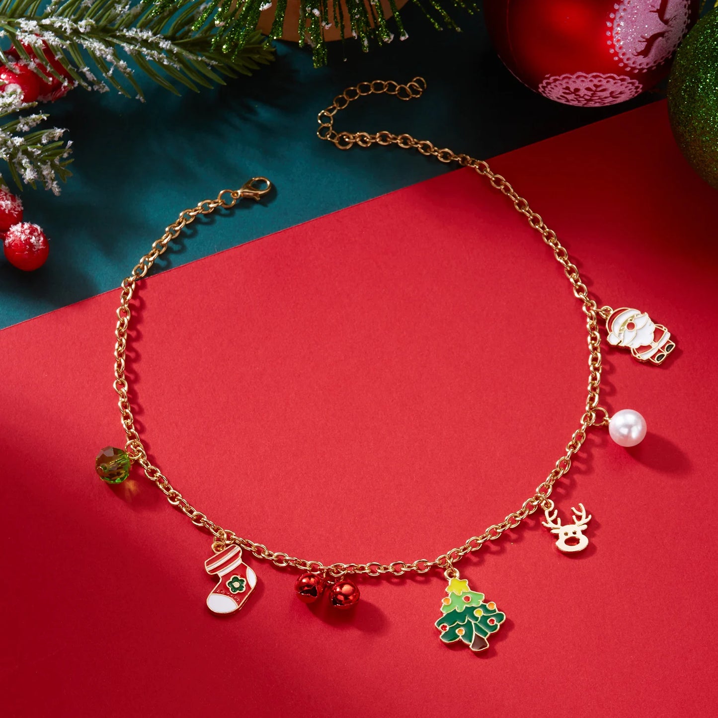 Cartoon Christmas Tree Bells Choker Necklace for Women Delicate Snowman Santa Claus Reindeer Chain Festival Party Jewelry Gifts