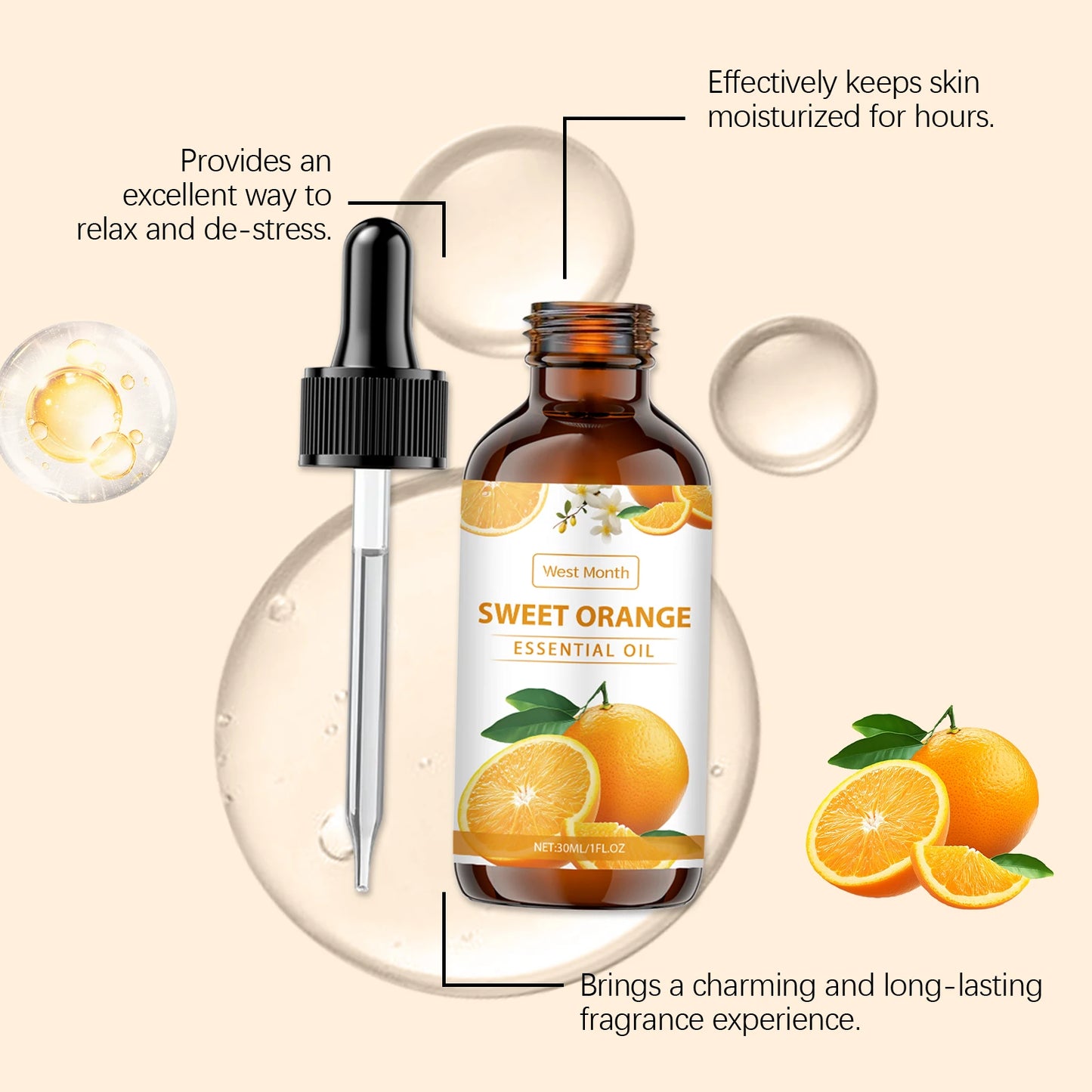 Sweet Orange Essential Oil For Body Massage Hydrating Nourishing Smoothing Skin Care Freshness Long-lasting Fragrance