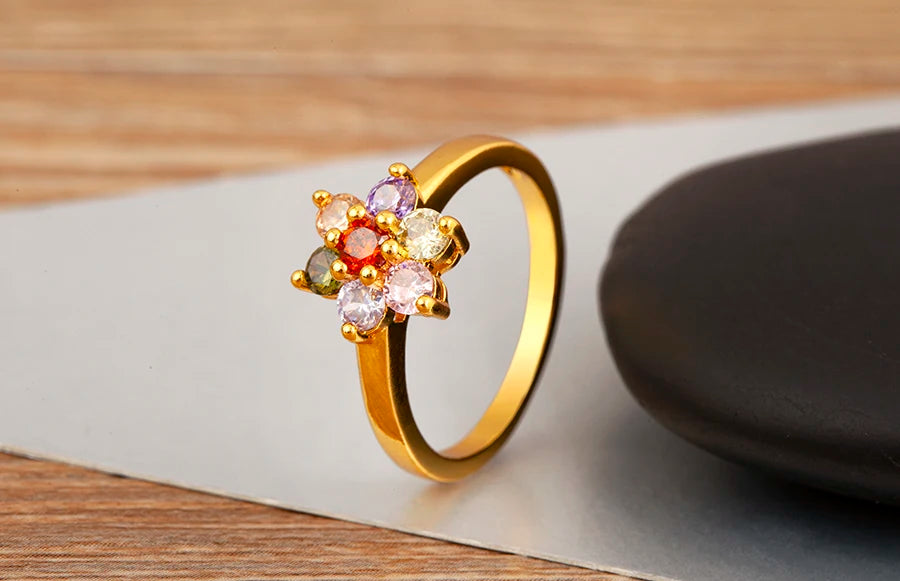 Nidin New Fashion 3 Styles Flower Shape Shiny Crystal Zircon Rings For Women Elegant Aesthetic Finger Jewelry Wedding Gifts