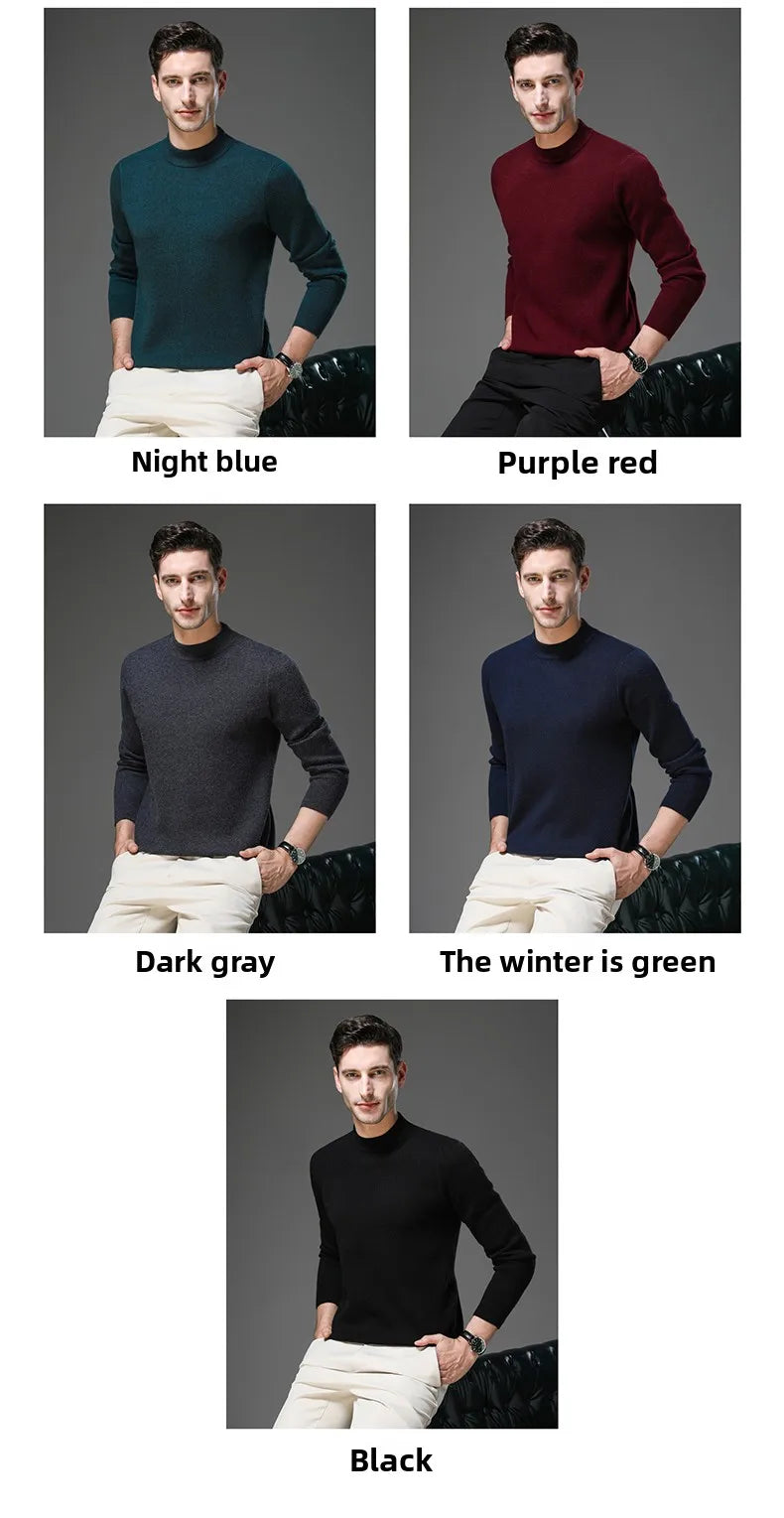 High End Anti-pilling Thick New Fashion Brand Casual Knit Pullover Sweater Half Turtleneck Mens Jumper Designer Clothing
