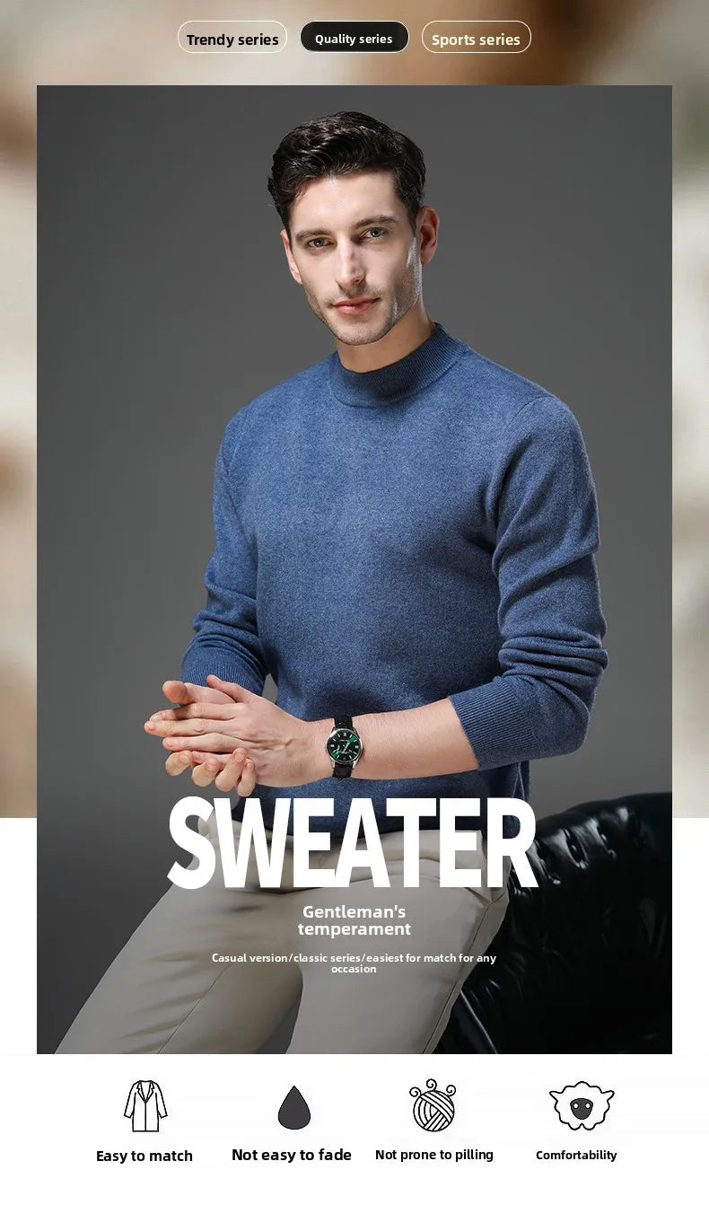 High End Anti-pilling Thick New Fashion Brand Casual Knit Pullover Sweater Half Turtleneck Mens Jumper Designer Clothing