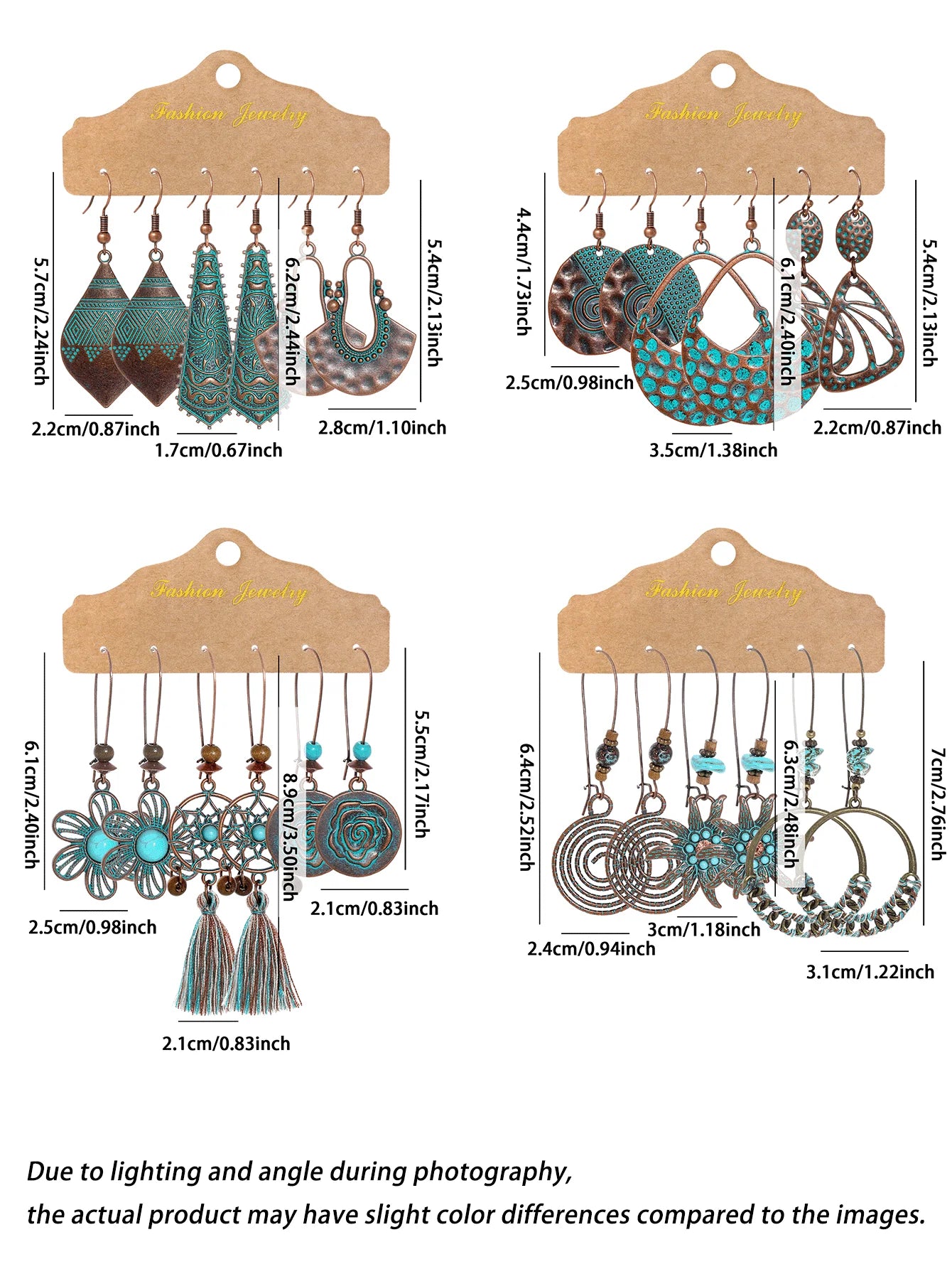 12/3 Pairs Vintage Boho Dangle Earrings Set Antique Bronze Statement Geometric Jewelry Tribal Old Craft Earrings Daily Wear