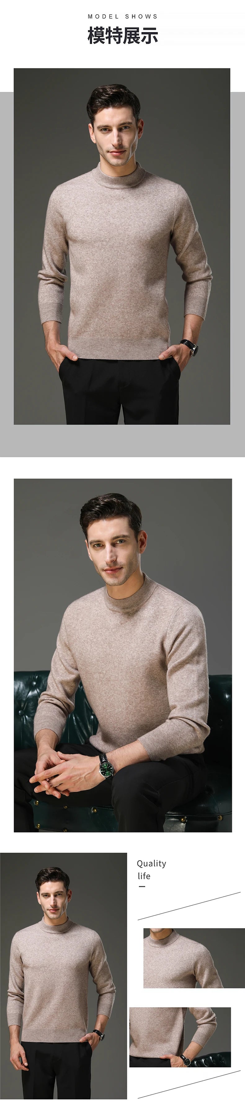 High End Anti-pilling Thick New Fashion Brand Casual Knit Pullover Sweater Half Turtleneck Mens Jumper Designer Clothing