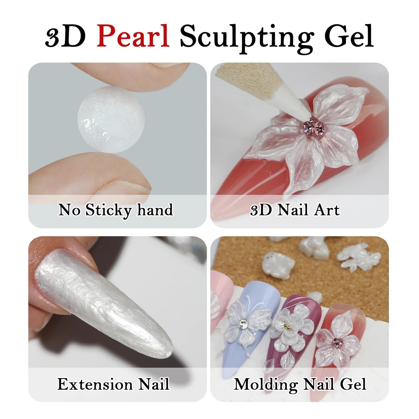 White pearlescent satin carving glue non-stick solid extension glue 3D carving flower acrylic gel varnish DIY nail art design