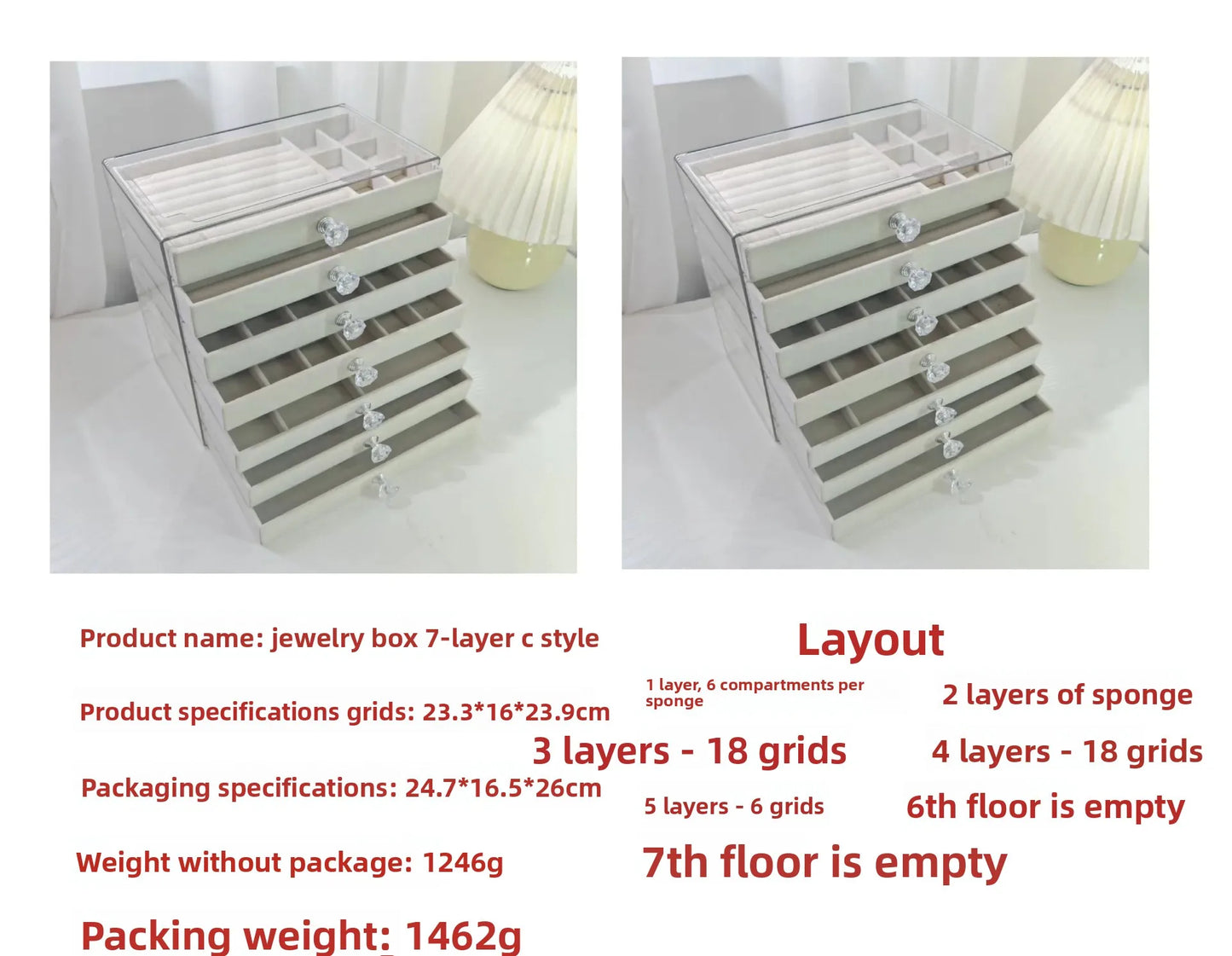 New PET7 Layer Drawer Style Velvet Jewelry Box Earring Bracelet Storage Rack Multi Layer Display Case for Jewelry Accessories