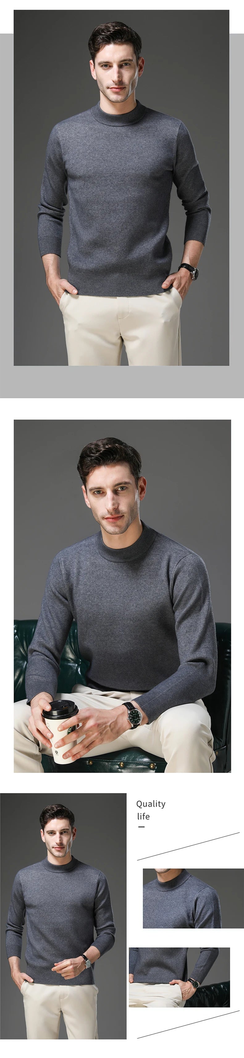 High End Anti-pilling Thick New Fashion Brand Casual Knit Pullover Sweater Half Turtleneck Mens Jumper Designer Clothing