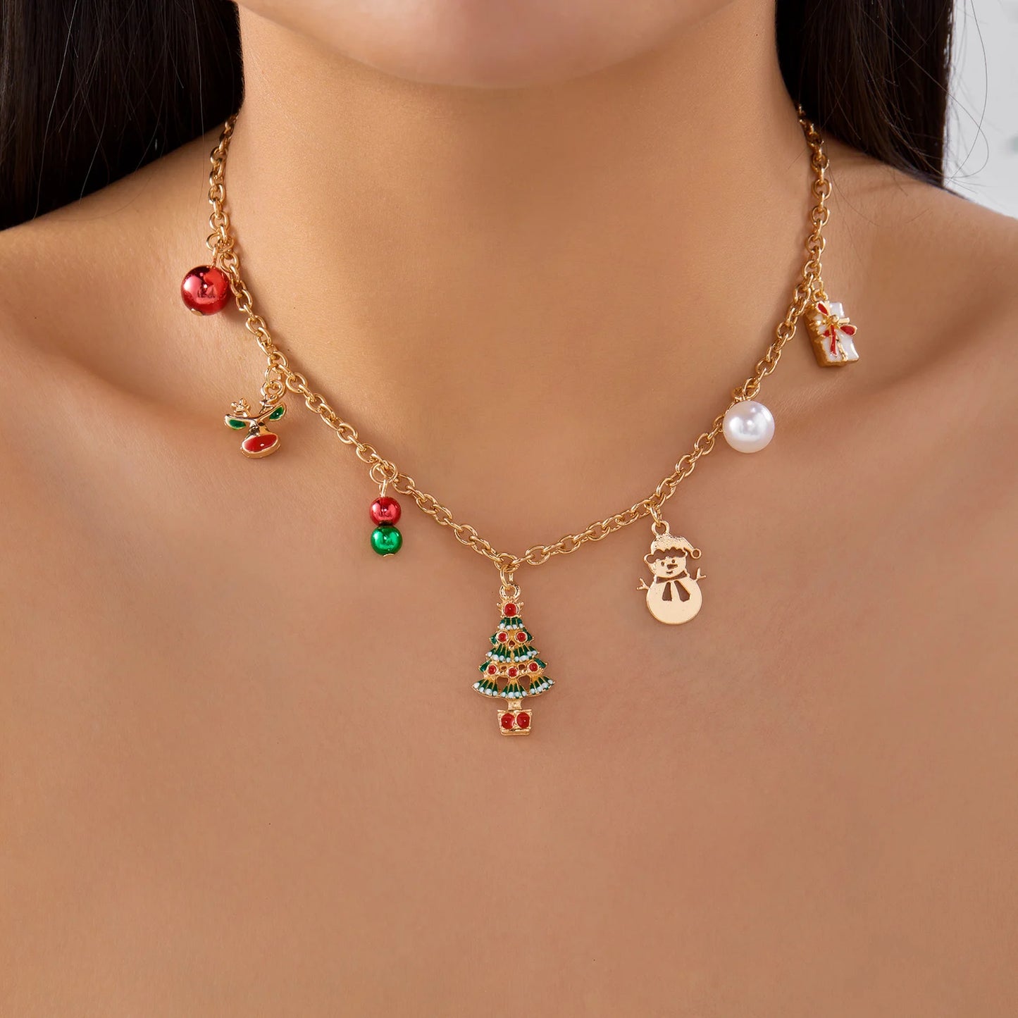 Cartoon Christmas Tree Bells Choker Necklace for Women Delicate Snowman Santa Claus Reindeer Chain Festival Party Jewelry Gifts