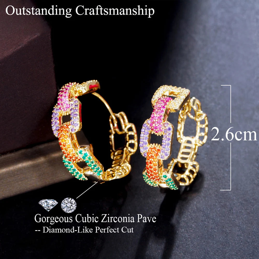ThreeGraces Romantic Multicolor Cubic Zirconia Gold Color Fashion Geometric Hoop Earrings for Women Chic Party Jewelry ER898