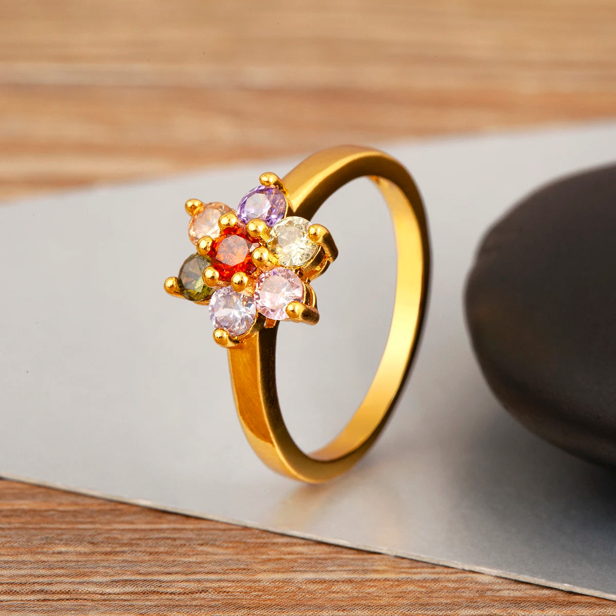 Nidin New Fashion 3 Styles Flower Shape Shiny Crystal Zircon Rings For Women Elegant Aesthetic Finger Jewelry Wedding Gifts