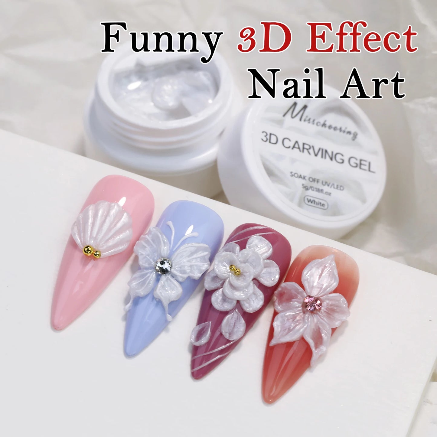 White pearlescent satin carving glue non-stick solid extension glue 3D carving flower acrylic gel varnish DIY nail art design