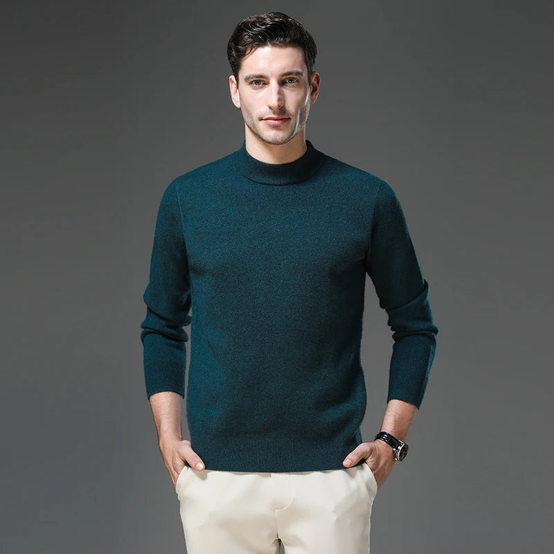 High End Anti-pilling Thick New Fashion Brand Casual Knit Pullover Sweater Half Turtleneck Mens Jumper Designer Clothing