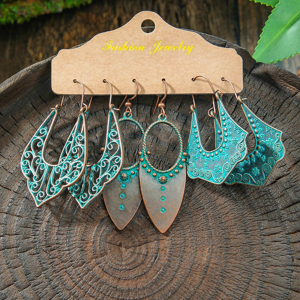 12/3 Pairs Vintage Boho Dangle Earrings Set Antique Bronze Statement Geometric Jewelry Tribal Old Craft Earrings Daily Wear