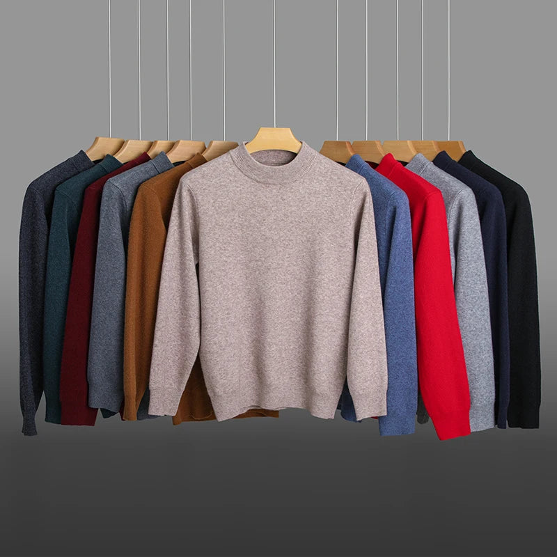 High End Anti-pilling Thick New Fashion Brand Casual Knit Pullover Sweater Half Turtleneck Mens Jumper Designer Clothing