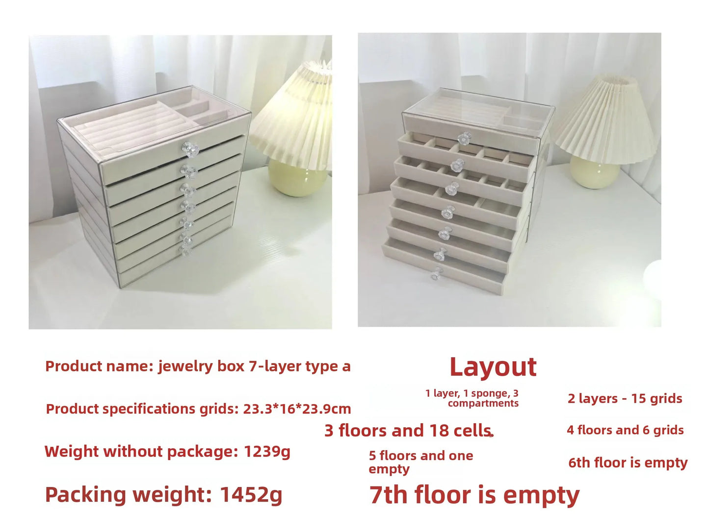 New PET7 Layer Drawer Style Velvet Jewelry Box Earring Bracelet Storage Rack Multi Layer Display Case for Jewelry Accessories