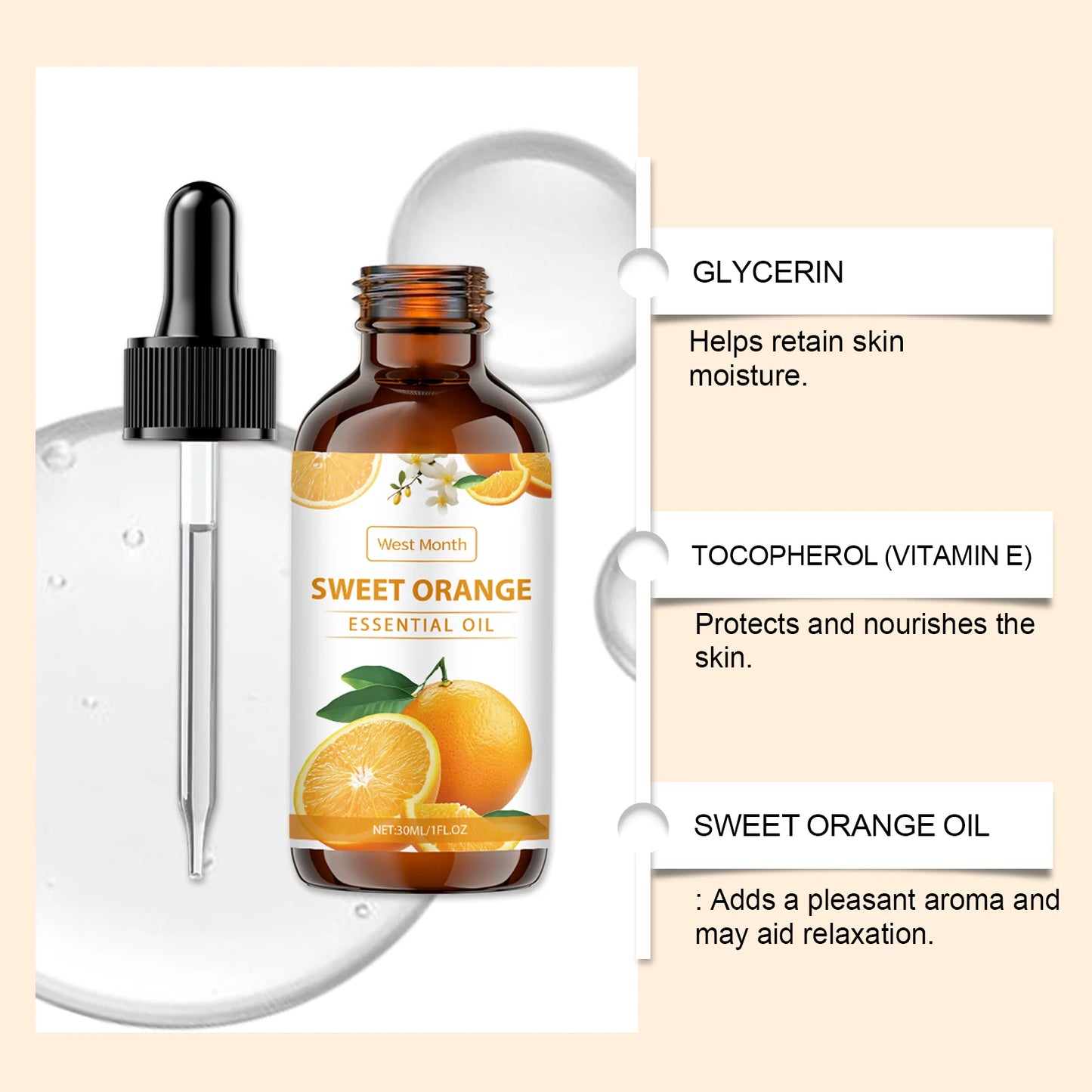 Sweet Orange Essential Oil For Body Massage Hydrating Nourishing Smoothing Skin Care Freshness Long-lasting Fragrance
