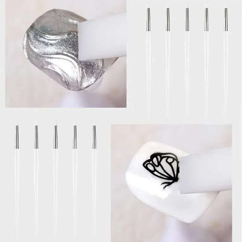 5 Nail Brushes with Silicone Tips, a Set of Tools for Trimming, Carving, Embossing, Creating Hollow Sculptures, and Decorating Acrylic Nails