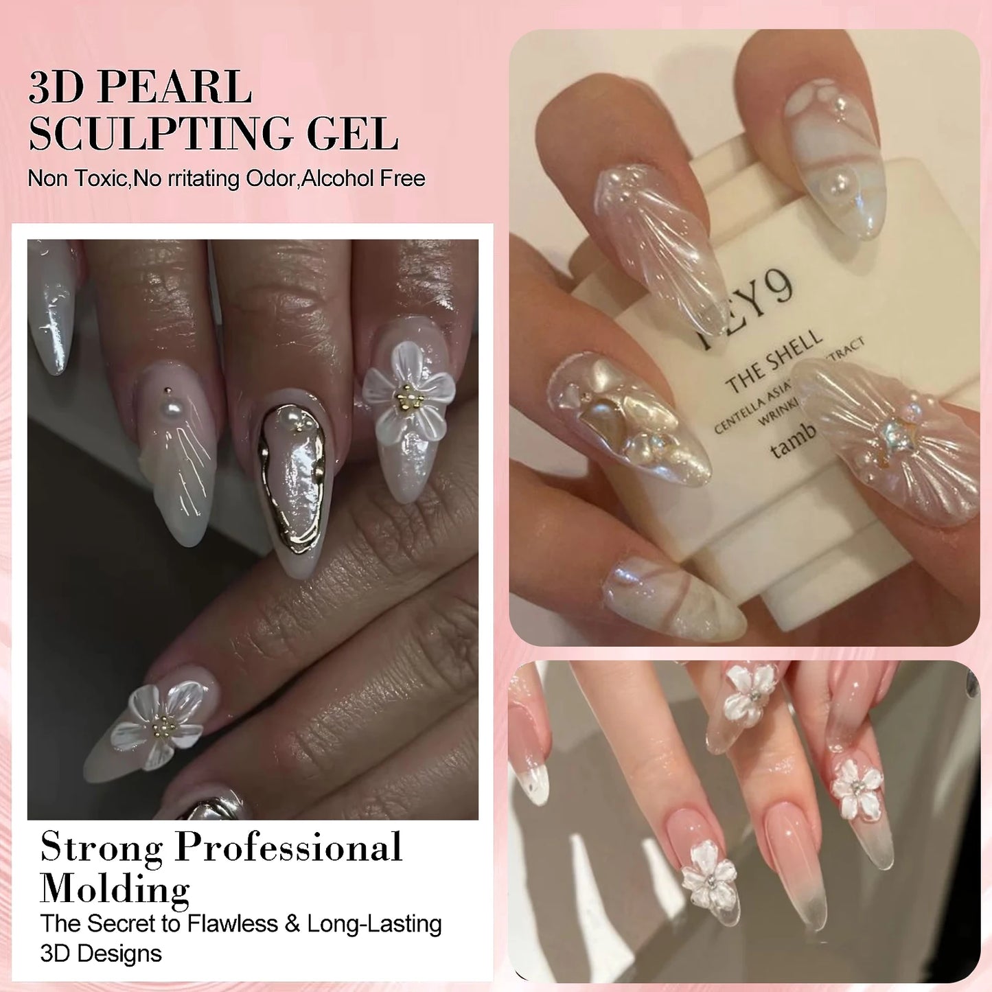 White pearlescent satin carving glue non-stick solid extension glue 3D carving flower acrylic gel varnish DIY nail art design