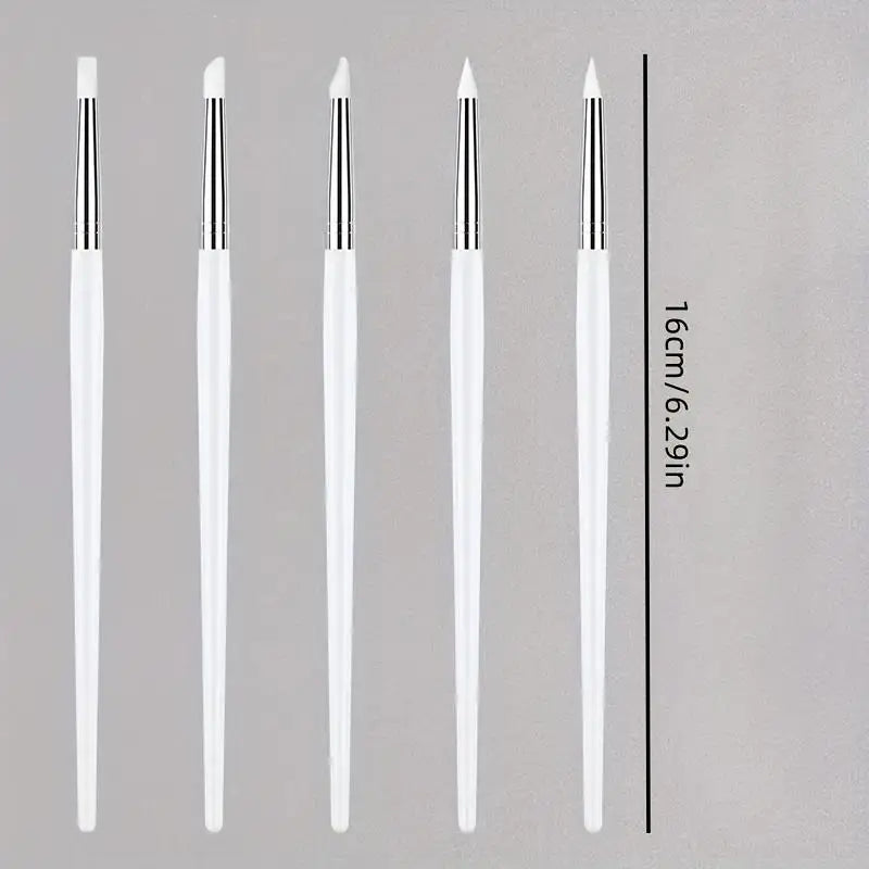5 Nail Brushes with Silicone Tips, a Set of Tools for Trimming, Carving, Embossing, Creating Hollow Sculptures, and Decorating Acrylic Nails