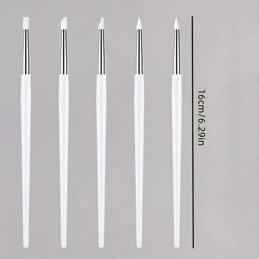5 Nail Brushes with Silicone Tips, a Set of Tools for Trimming, Carving, Embossing, Creating Hollow Sculptures, and Decorating Acrylic Nails