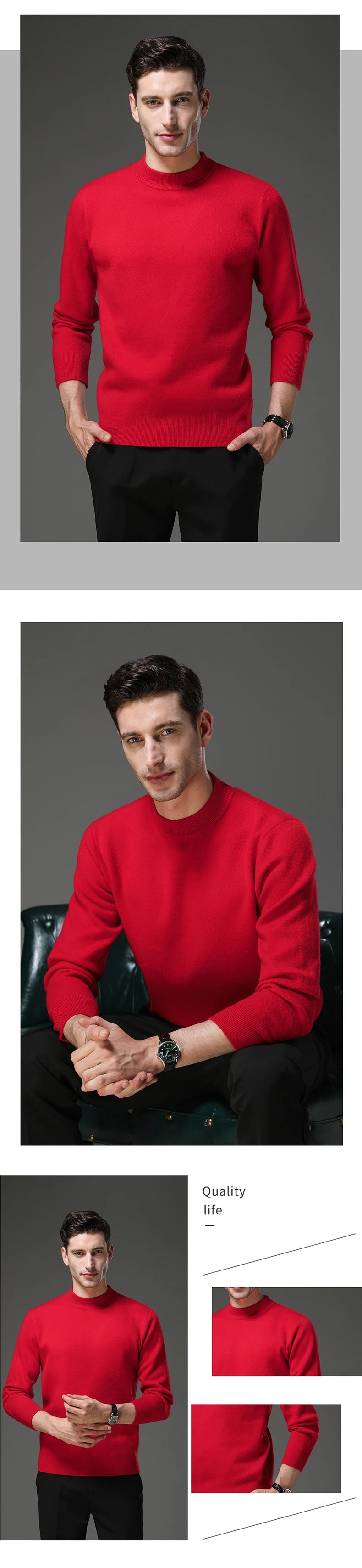 High End Anti-pilling Thick New Fashion Brand Casual Knit Pullover Sweater Half Turtleneck Mens Jumper Designer Clothing