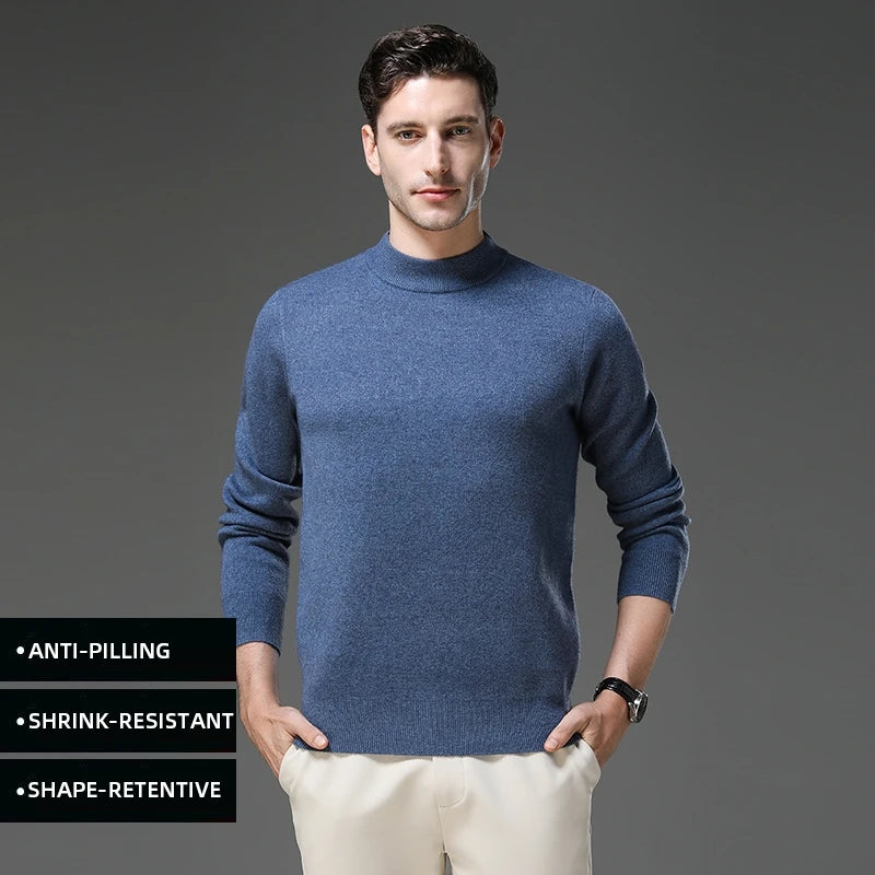 High End Anti-pilling Thick New Fashion Brand Casual Knit Pullover Sweater Half Turtleneck Mens Jumper Designer Clothing