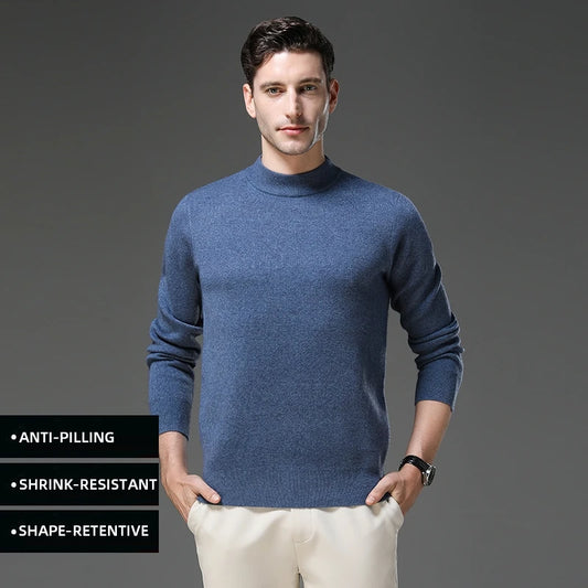 High End Anti-pilling Thick New Fashion Brand Casual Knit Pullover Sweater Half Turtleneck Mens Jumper Designer Clothing