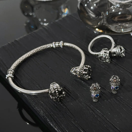 Trendy Ins Sensibility Cold Design Skull Earring Ring Bracelet For Men And Women Same Style Earrings Ringins Trendy New Wholesal